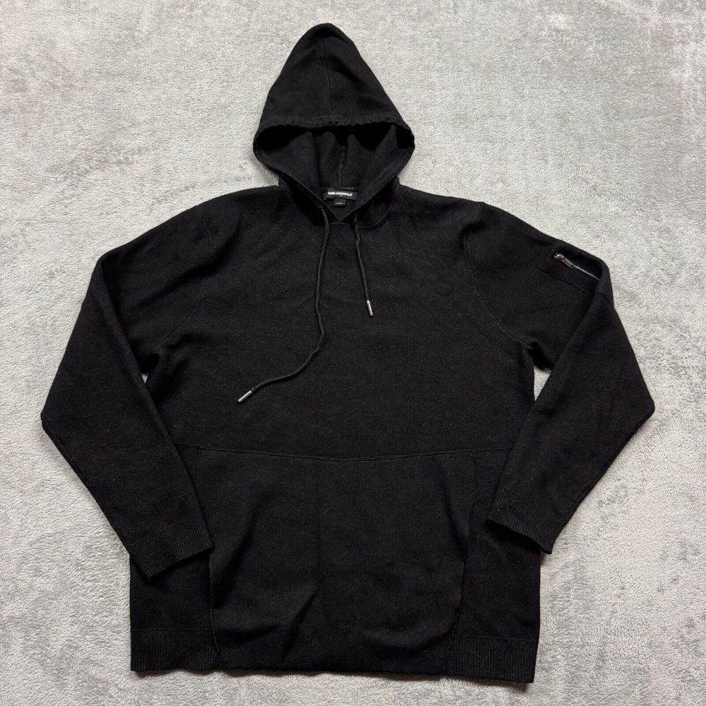 Karl Lagerfeld Paris Black Hoodie Mens Large Pullover Hooded Sweatshirt Casual
